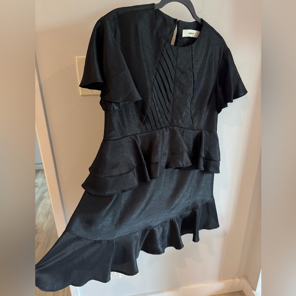 Cameo Black Ruffle Layers Flutter Sleeve Taffeta Style Lined Short Mini Dress L - Picture 4 of 7